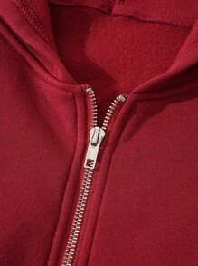 INAWLY Solid Zip Up Drop Shoulder Thermal Lined Crop Hoodie Graduation,Back To School Outfits,Graduation,Teacher Outfits For Women,Back To School Pullover Fall Outfit - Burgundy - View 4