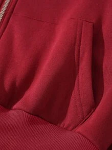 INAWLY Solid Zip Up Drop Shoulder Thermal Lined Crop Hoodie Graduation,Back To School Outfits,Graduation,Teacher Outfits For Women,Back To School Pullover Fall Outfit - Burgundy - View 5