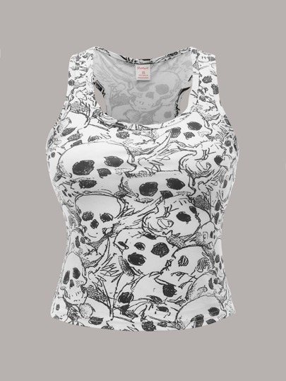 Grunge Punk Skull Print Tank Top, School