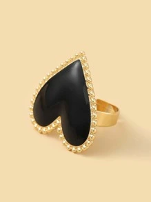 1pc Casual Exaggerated Black Heart Shaped Ring For Women, Suitable For Holiday Gifts And Daily Wear - Black - View 3