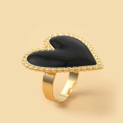 1 pieza Anillo en forma de corazón negro exagerado y casual para mujer, adecuado para regalos de vacaciones y uso diario
