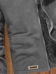 Manfinity Homme Men Patched Detail Teddy Lined Fleece Jacket, Men's Jackets Casual, Grey Jacket, Men Winter, Men Jackets And Coats , Fall