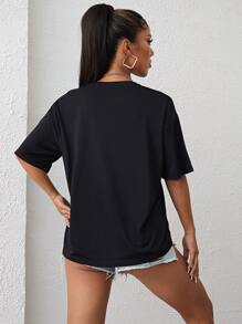 Figure And Slogan Graphic Drop Shoulder Tee - Black - View 2