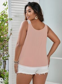 Calvaya 大碼鏤空蕾絲花邊背心上衣 - 粉色 - 查看 2