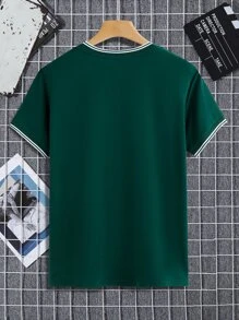 Manfinity Homme Tops Nam Nghề thêu Sọc Sẵn sàng - Màu xanh lá cây đậm - Xem 2