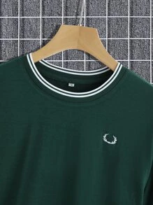 Manfinity Homme Tops Nam Nghề thêu Sọc Sẵn sàng - Màu xanh lá cây đậm - Xem 3