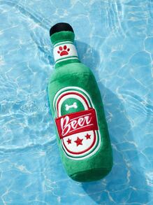 nicovaer 1pc Polyester Fabric Green Fake Beer Bottle Plush Toy With Sound For Cats & Dogs - Green - View 1