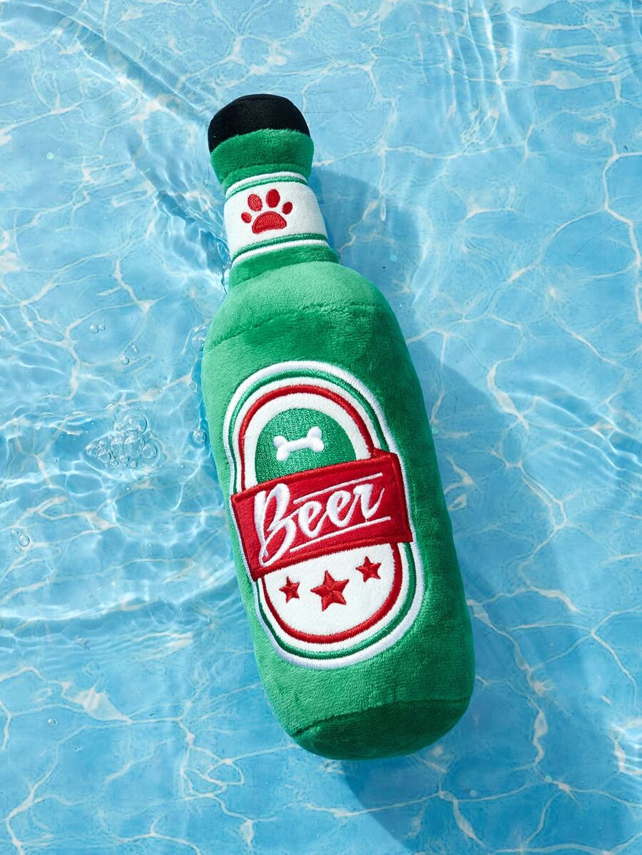 nicovaer 1pc Polyester Fabric Green Fake Beer Bottle Plush Toy With Sound For Cats & Dogs - Green - View 1