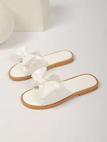Girls Bow Decor Slippers - White - View 2
