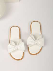 Girls Bow Decor Slippers - White - View 3
