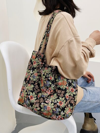Vintage Large Floral Pattern Shopper Bag, Tote Bag Large, Best Fall Inspo Ideas
