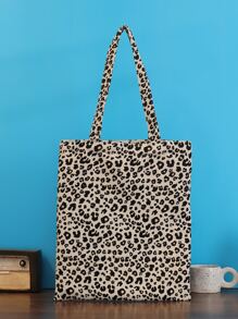 豹纹购物袋书包，返校，大容量，便携，可折叠，经典休闲，适合少女、女大学生，非常适合返校、大学、小学、初中、高中、工作、商务、通勤、购物、度假、开学第一天，豹纹包 - 彩色 - 查看 5