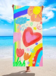 塗鴉圖案沙灘巾 - 玫紅色 - 查看 1