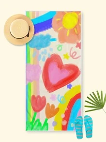 塗鴉圖案沙灘巾 - 玫紅色 - 查看 2