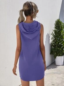 SHEIN Unity 抽繩無袖連帽連衣裙 - 紫色 - 查看 2