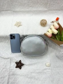 1只女孩弓帶裝飾亮片材料半圓形可愛斜肩袋,適用於全年日常使用 - 銀色 - 查看 6