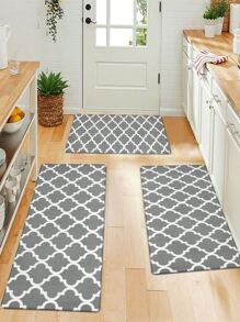 1pc Geometric Pattern Kitchen Rug - Multicolor - View 1