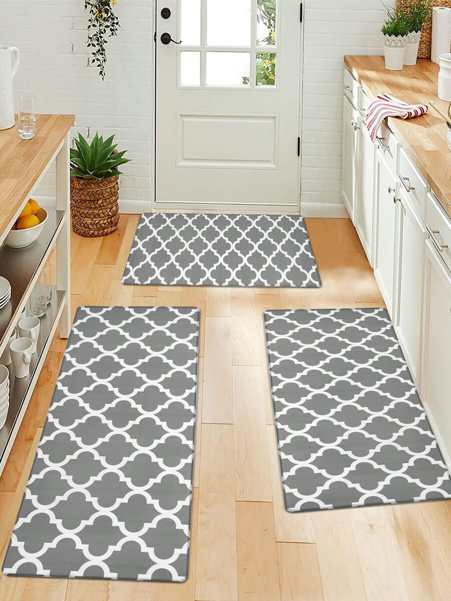 1pc Geometric Pattern Kitchen Rug - Multicolor - View 1