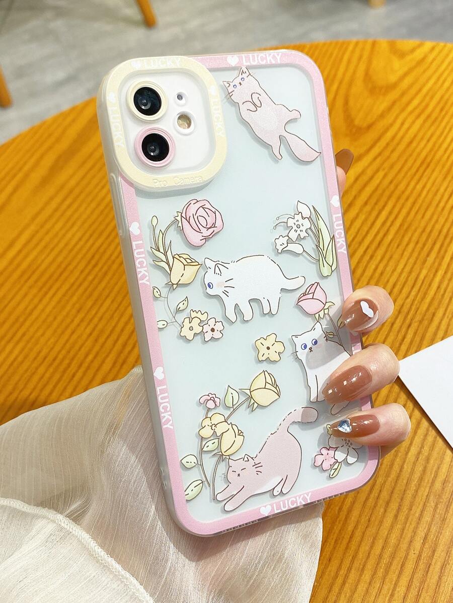Cartoon Cat Clear Phone Case - Multicolor - View 1
