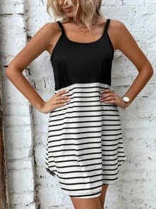 SHEIN LUNE Striped Cut Out Cami Dress - Black and White - View 5