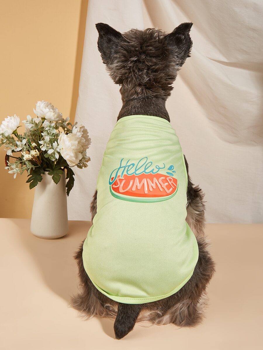 1pc Watermelon & Letter Graphic Pet Tank - Green - View 1