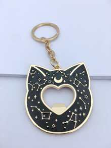 Llavero con dije de gato con estampado de luna, Día de San Valentín - Dorado - Ver 3
