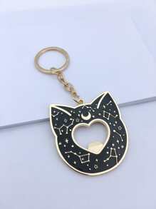 Llavero con dije de gato con estampado de luna, Día de San Valentín - Dorado - Ver 4