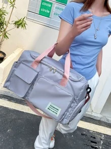 Letter Patch Túi vải thô Túi đi biển cho mùa hè Trở lại trường học để đi du lịch Những thứ cần thiết cho kỳ nghỉ Túi tập thể dục để cắm trại Phụ kiện mùa hè cho kỳ nghỉ Hành trình cần thiết để đi bộ Dụng cụ tổ chức du lịch Túi bệnh viện Phụ kiện du lịch cho trại - Xám - Xem 7