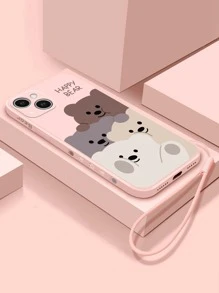Cartoon Bear Phone Case With Lanyard Compatible With iPhone15/15Plus/15Pro/15Promax - Pink - View 4