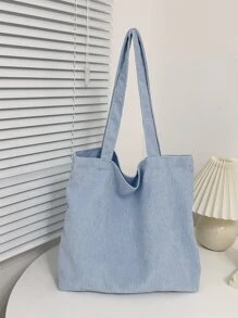 1 chiếc túi tote vải nhung kẻ đơn giản, nhẹ, có thể gấp gọn, dùng để mua sắm và sử dụng hàng ngày, túi đeo vai tối giản, dung tích lớn, thường ngày cho bé gái, cho phụ nữ, cho sinh viên đại học, túi quà tặng, ngoài trời, du lịch, đi chơi, mua sắm, ngày lễ, túi đi biển, ba lô trở lại trường, dung tích lớn, nhẹ, di động, thường ngày cổ điển - Màu xanh lam - Xem 2