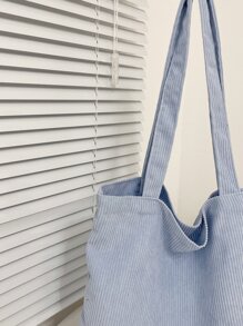 1 chiếc túi tote vải nhung kẻ đơn giản, nhẹ, có thể gấp gọn, dùng để mua sắm và sử dụng hàng ngày, túi đeo vai tối giản, dung tích lớn, thường ngày cho bé gái, cho phụ nữ, cho sinh viên đại học, túi quà tặng, ngoài trời, du lịch, đi chơi, mua sắm, ngày lễ, túi đi biển, ba lô trở lại trường, dung tích lớn, nhẹ, di động, thường ngày cổ điển - Màu xanh lam - Xem 3