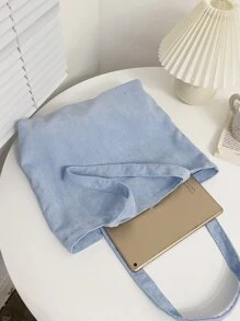 1 chiếc túi tote vải nhung kẻ đơn giản, nhẹ, có thể gấp gọn, dùng để mua sắm và sử dụng hàng ngày, túi đeo vai tối giản, dung tích lớn, thường ngày cho bé gái, cho phụ nữ, cho sinh viên đại học, túi quà tặng, ngoài trời, du lịch, đi chơi, mua sắm, ngày lễ, túi đi biển, ba lô trở lại trường, dung tích lớn, nhẹ, di động, thường ngày cổ điển - Màu xanh lam - Xem 4