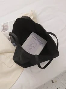 Lightweight,Business Casual Minimalist Large Capacity Tote Bag For Teen Girls Women College Students,Rookies & White-Collar Workers Perfect For Office,College,Work ,Business,CommuteSchool Bag,Large Capacity,Classic Casual,Foldable,Portable,Cute, Suitable For Teen Girls Women College Students, Perfect For Back To School,Shopping,Middle School, High School,College,Office - Black - View 2