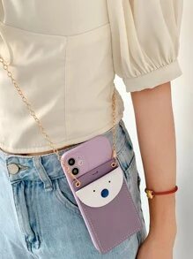 1入組鏈條細節皮夾iPhone手機殼 - 紫色 - 查看 2