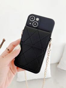 Quilted Wallet Phone Case With Chain Lanyard - Black - View 4