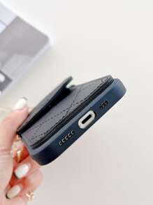 Quilted Wallet Phone Case With Chain Lanyard - Black - View 6