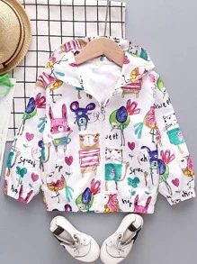 Toddler Girls Cartoon & Letter Graphic Hooded Jacket - Multicolor - View 1