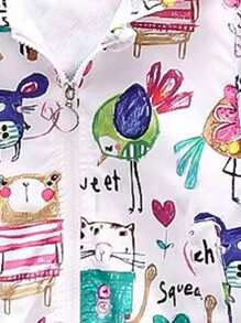 Toddler Girls Cartoon & Letter Graphic Hooded Jacket - Multicolor - View 3