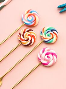 4pcs Lollipop Design Stainless Steel Spoon & Fork,Kitchen,Christmas Gift,School Supplies