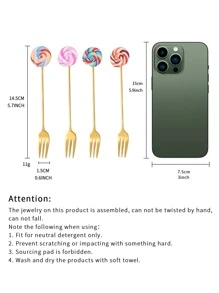 4pcs Lollipop Design Stainless Steel Spoon & Fork,Kitchen,Christmas Gift,School Supplies