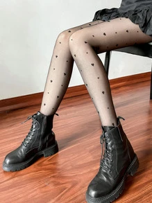 Heart Pattern Tights - Black - View 4