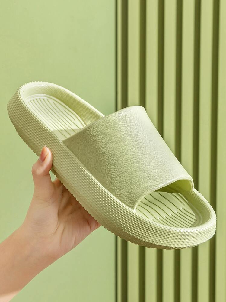 Chanclas de plataforma plana minimalistas y cómodas para mujer, lindas pantuflas de tiburón suaves y cómodas - Verde - Añade 3