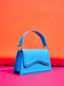 SHEIN SXY 极简主义不对称翻盖方形包 - 藍色 - 查看 8