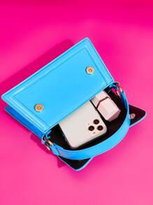 SHEIN SXY 极简主义不对称翻盖方形包 - 藍色 - 查看 11