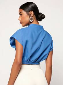 SHEIN Essnce Notched Neck Batwing Sleeve Twist Blouse - Blue - View 4