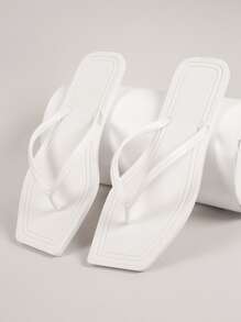 de punta cuadrada Tanga Sandalias sin cordones - Blanco - Ver 2
