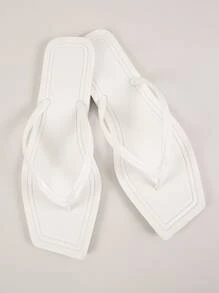 de punta cuadrada Tanga Sandalias sin cordones - Blanco - Ver 4