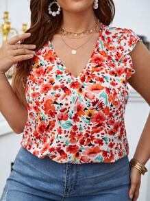 SHEIN Frenchy Plus Allover Floral Print Butterfly Sleeve Blouse