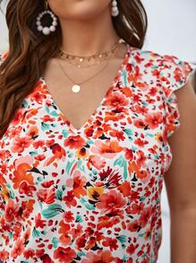 SHEIN Frenchy Plus Allover Floral Print Butterfly Sleeve Blouse
