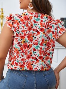 SHEIN Frenchy Plus Allover Floral Print Butterfly Sleeve Blouse